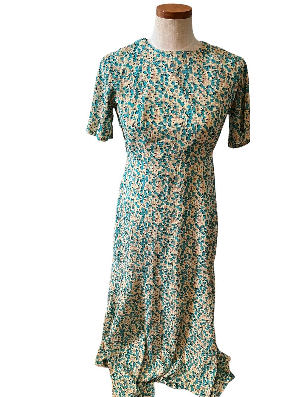 Vintage 60s Prairie Maxi dress Turquoise Blue Floral Print